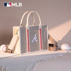 MLB Atlanta Braves Leather Stitched Crossbody Bag-Camel