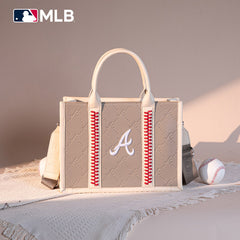 MLB Atlanta Braves Leather Stitched Crossbody Bag-Camel