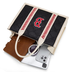 MLB Boston Red Sox Leather Stitched Crossbody Bag-Black