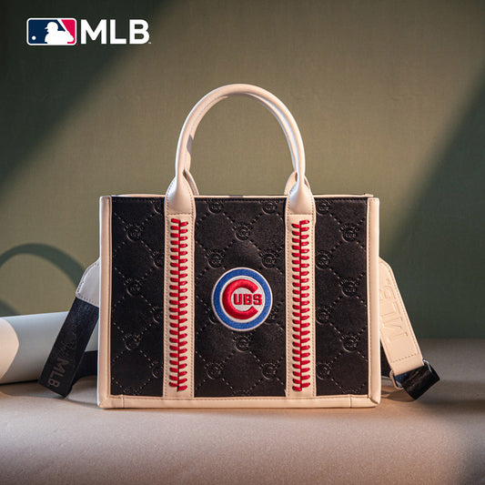 MLB Chicago Cubs Leather Stitched Crossbody Bag-Black