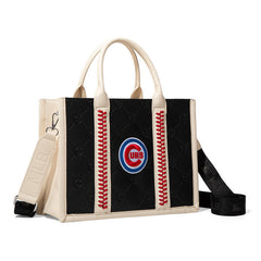 MLB Chicago Cubs Leather Stitched Crossbody Bag-Black