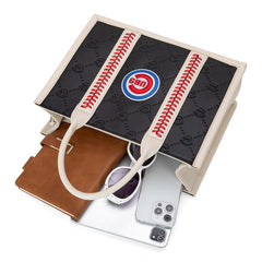 MLB Chicago Cubs Leather Stitched Crossbody Bag-Black