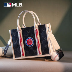 MLB Chicago Cubs Leather Stitched Crossbody Bag-Black