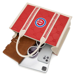 MLB Chicago Cubs Leather Stitched Crossbody Bag-Red