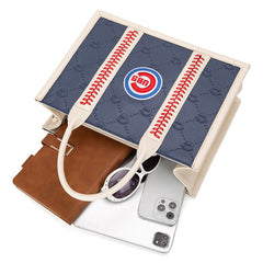 MLB Chicago Cubs Leather Stitched Crossbody Bag-Blue