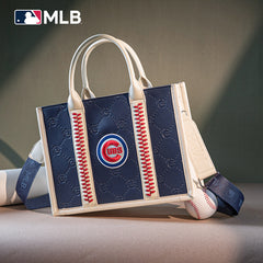 MLB Chicago Cubs Leather Stitched Crossbody Bag-Blue