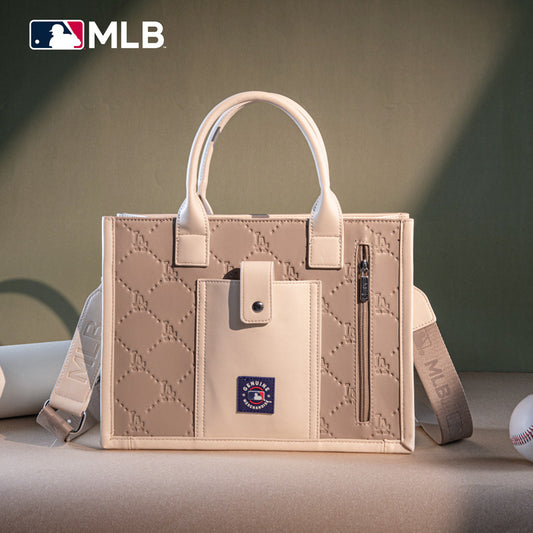 MLB Los Angeles Dodgers Leather Stitched Crossbody Bag-Camel