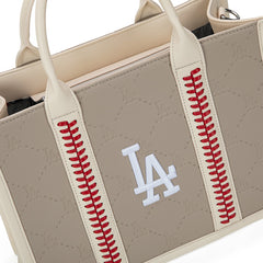 MLB Los Angeles Dodgers Leather Stitched Crossbody Bag-Camel