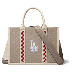 MLB Los Angeles Dodgers Leather Stitched Crossbody Bag-Camel