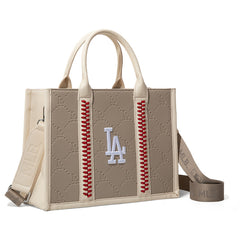 MLB Los Angeles Dodgers Leather Stitched Crossbody Bag-Camel