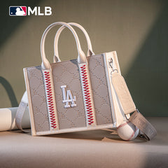 MLB Los Angeles Dodgers Leather Stitched Crossbody Bag-Camel