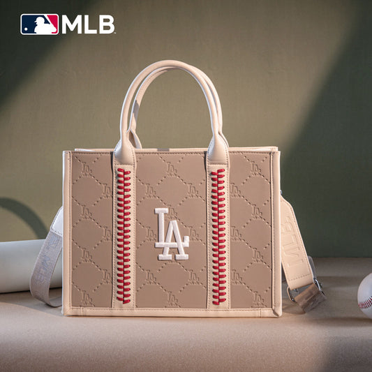 MLB Los Angeles Dodgers Leather Stitched Crossbody Bag-Camel