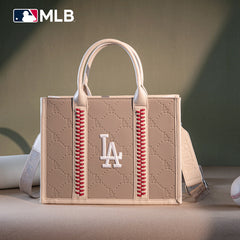 MLB Los Angeles Dodgers Leather Stitched Crossbody Bag-Camel