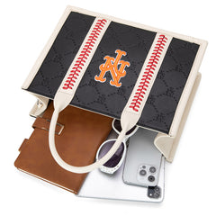 MLB New York Mets Leather Stitched Crossbody Bag-Black