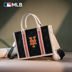 MLB New York Mets Leather Stitched Crossbody Bag-Black