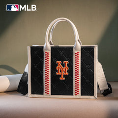 MLB New York Mets Leather Stitched Crossbody Bag-Black