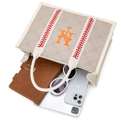 MLB New York Mets Leather Stitched Crossbody Bag-Camel