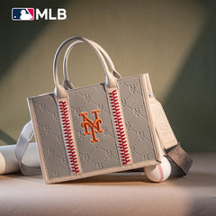 MLB New York Mets Leather Stitched Crossbody Bag-Camel