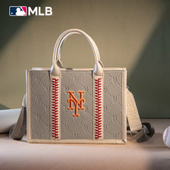 MLB New York Mets Leather Stitched Crossbody Bag-Camel