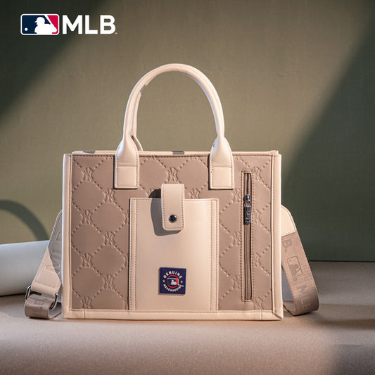 MLB New York Yankees Leather Stitched Crossbody Bag-Camel