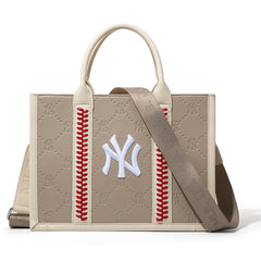 MLB New York Yankees Leather Stitched Crossbody Bag-Camel