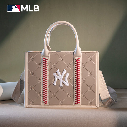 MLB New York Yankees Leather Stitched Crossbody Bag-Camel