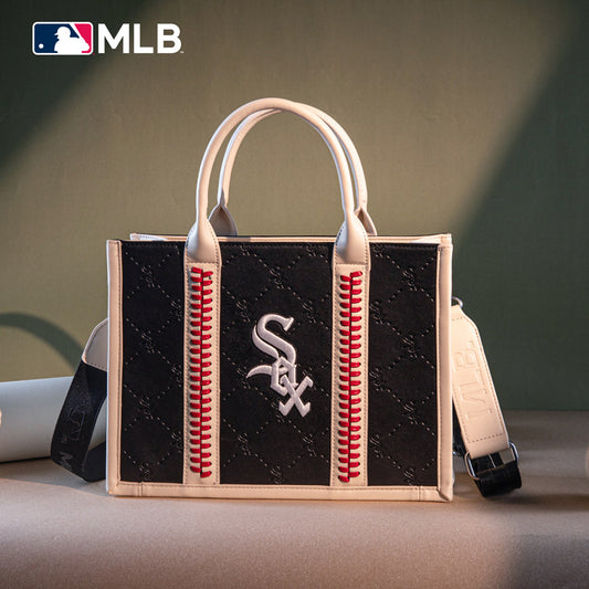 MLB Chicago White Sox Leather Stitched Crossbody Bag-Black