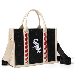 MLB Chicago White Sox Leather Stitched Crossbody Bag-Black