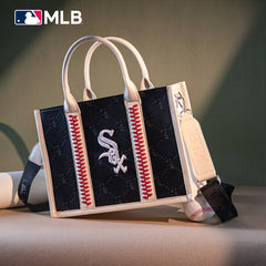 MLB Chicago White Sox Leather Stitched Crossbody Bag-Black