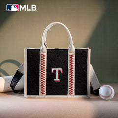 MLB Texas Rangers Leather Stitched Crossbody Bag-Black