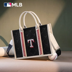 MLB Texas Rangers Leather Stitched Crossbody Bag-Black