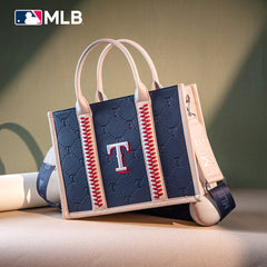 MLB Texas Rangers Leather Stitched Crossbody Bag-Blue