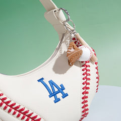 Mini Baseball Keychain with Wooden Bat