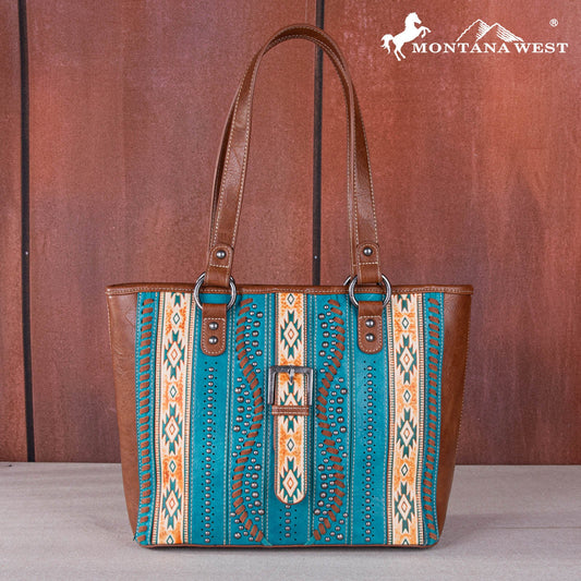 MW1134G-8317 Montana West Aztec Tooled Collection Concealed Carry Tote