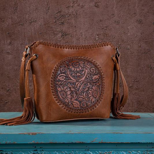 Montana West Embossed Collection Saddle Bag - Coffee