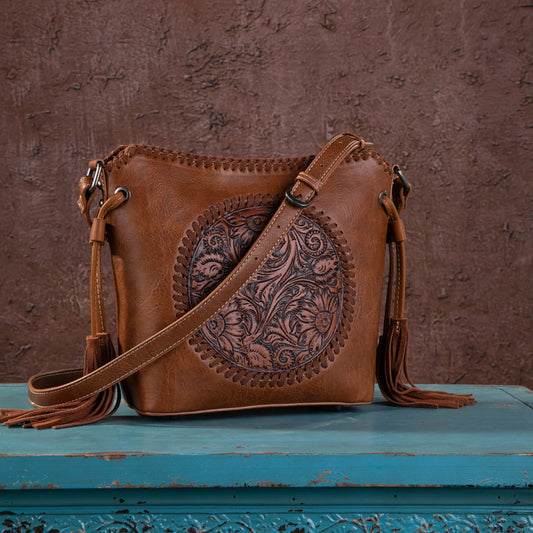 Montana West Embossed Collection Saddle Bag - Coffee