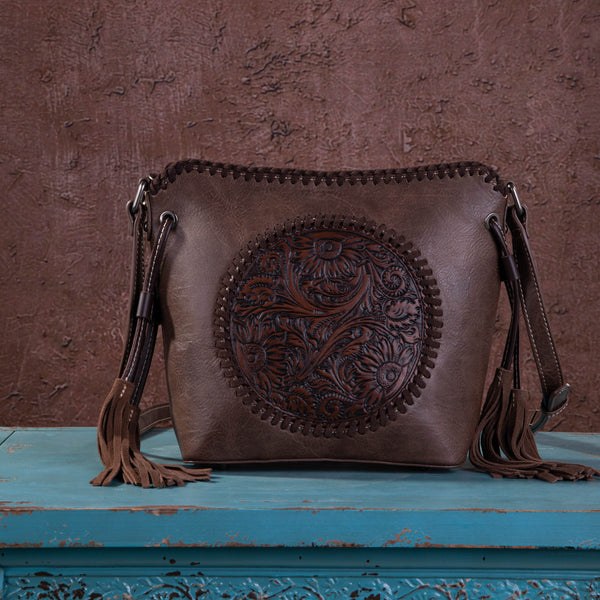 Montana West Embossed Collection Saddle Bag - Coffee