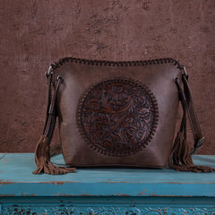 Montana West Embossed Collection Saddle Bag - Coffee