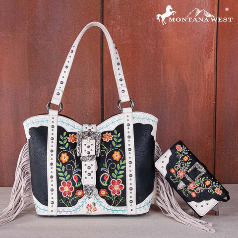 Montana West Floral Embroidery Buckle Concealed Carry Tote