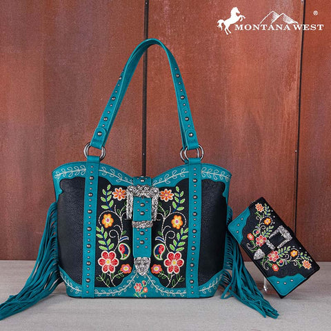 Montana West Floral Embroidery Buckle Concealed Carry Tote