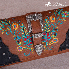 MW1252-W018 Montana West Embroidered Buckle Collection Wallet