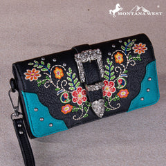 MW1252-W018 Montana West Embroidered Buckle Collection Wallet