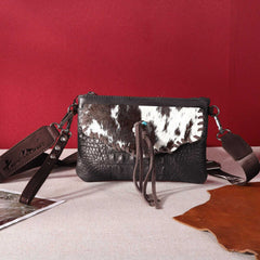 Montana West Hair-On Cowhide Croc Embossed  Clutch/Crossbody