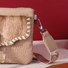 Montana West Hair-On Cowhide Croc Embossed  Clutch/Crossbody