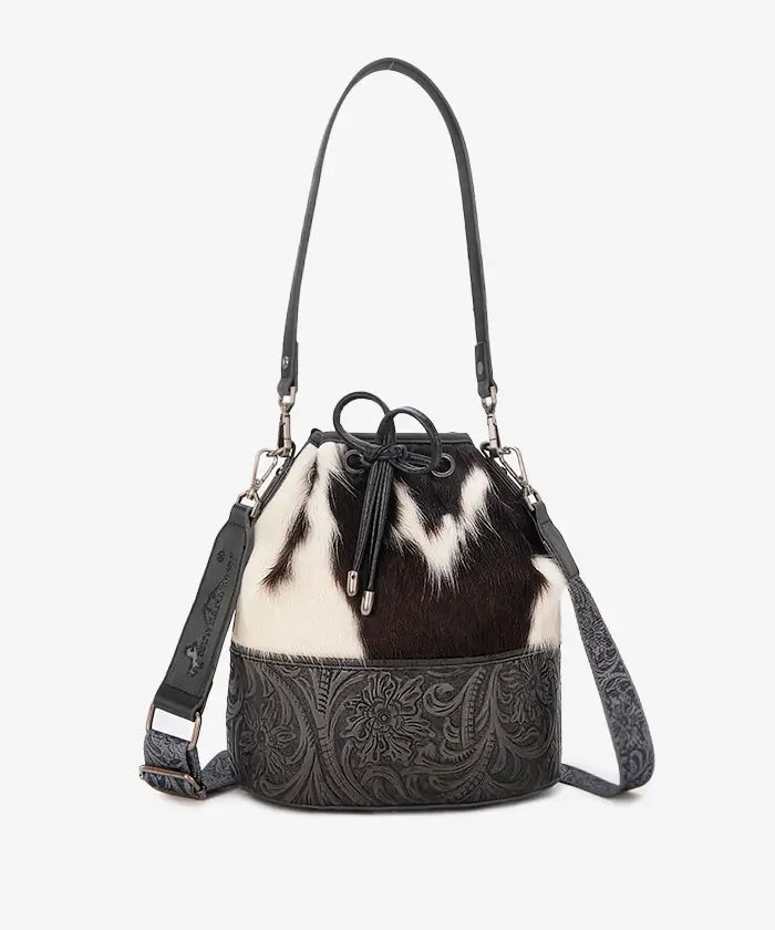 Montana West Cowhide Tooled Bucket Bag - Montana West World