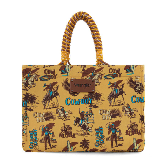 WG284-8119D Wrangler COWBOY  Dual Sided Print Canvas Wide Tote Dark Yellow