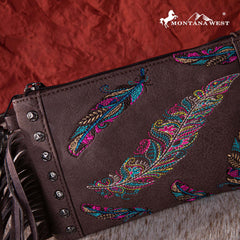 Montana West Embroidered Feather Collection Clutch/Crossbody