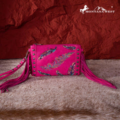 Montana West Embroidered Feather Collection Clutch/Crossbody