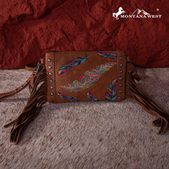 Montana West Embroidered Feather Collection Clutch/Crossbody