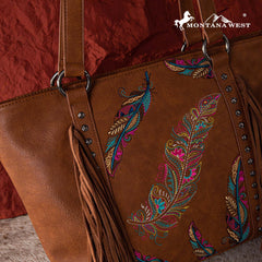 Montana West Embroidered Feather Collection Concealed Carry Tote